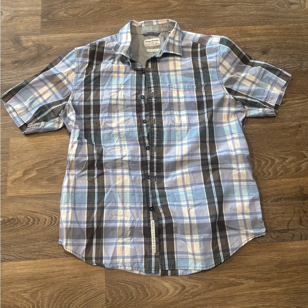 Tommy Bahama Men’s Shirt – Island Modern Fit – Blue Plaid – 100% Cotton – Size L
